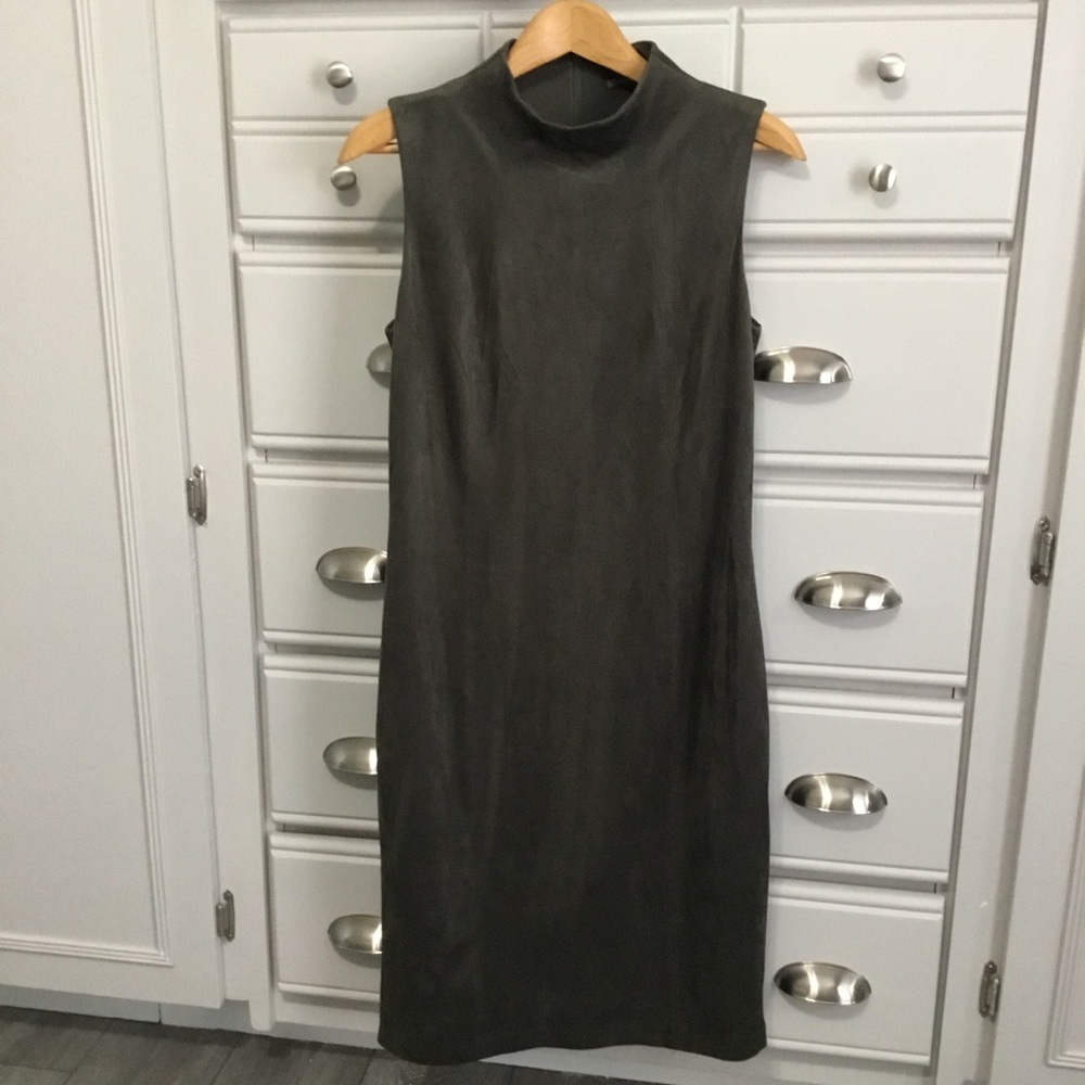 J. McLaughlin Faux Suede Mock Neck Deep Green Midi Dress Size S